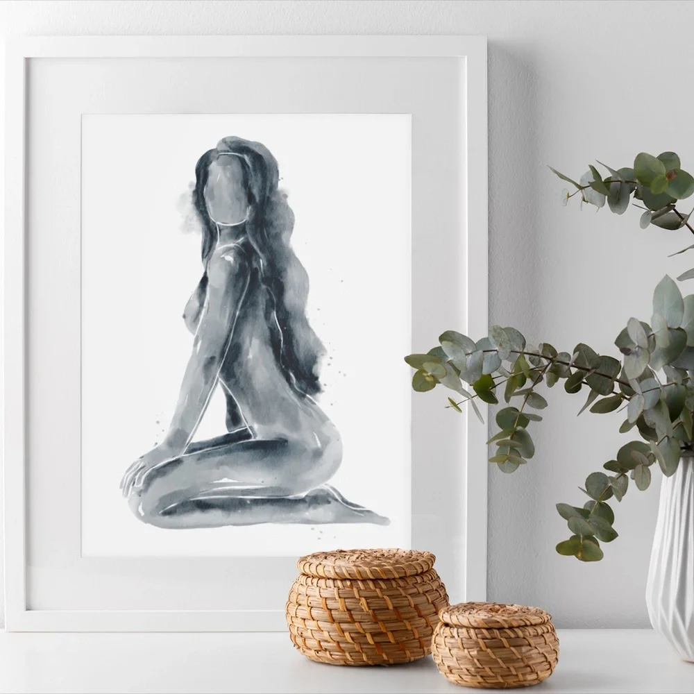 Watercolor Abstract Nude Woman Portrait Print Poster Unframed - Picture 3 of 14